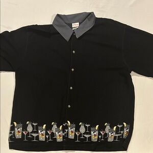 Disney Black bowling shirt Button Down with Cocktail Mickey Mouse Design